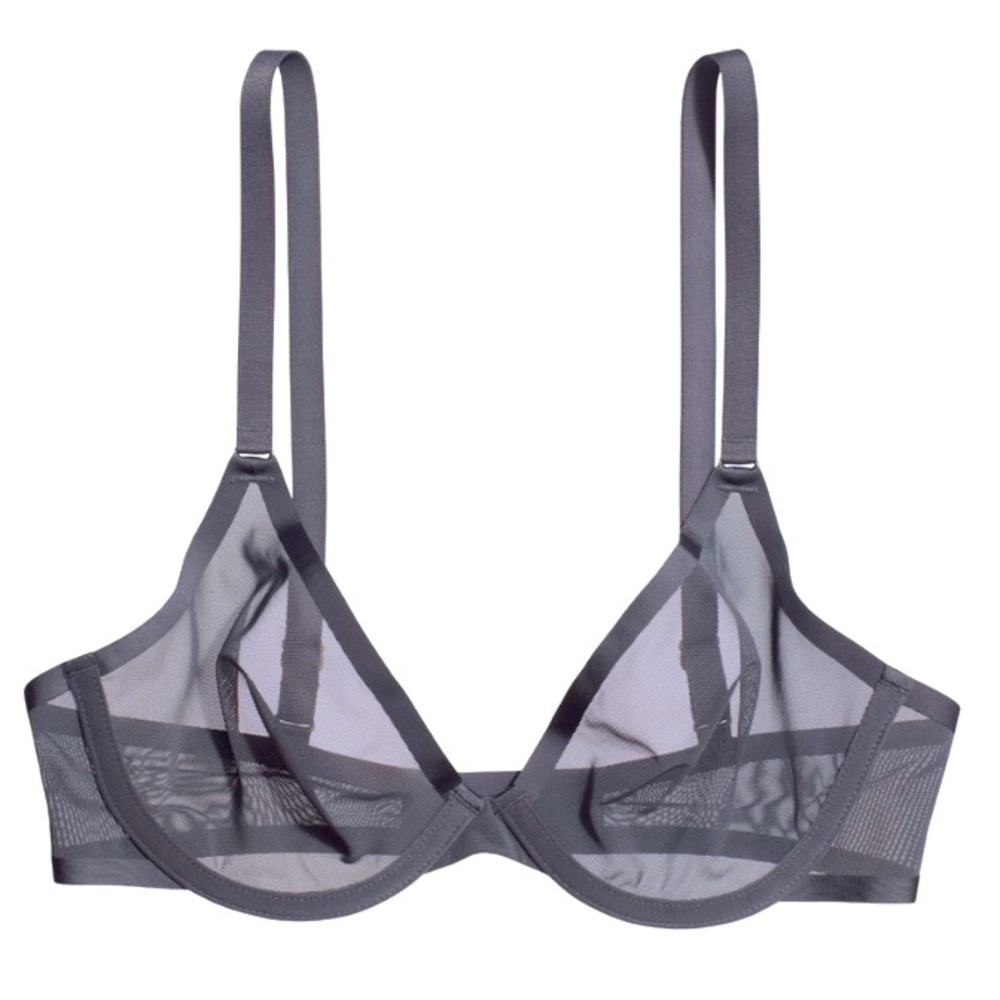 BRAND NEW CUUP The Plunge Bra Slate Gray Sheer Mesh Grey Underwire 32G Bralette